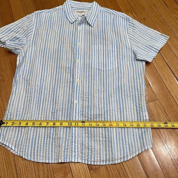 Huckberry Corridor New York Striped Seersucker Shirt Size Large L Short Sleeve - Picture 6 of 10
